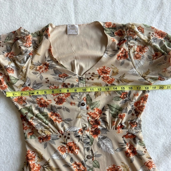 Sirenlily Mesh Fit and Flare Knee Lenght Dress Natural Floral Print Size M - Picture 7 of 11